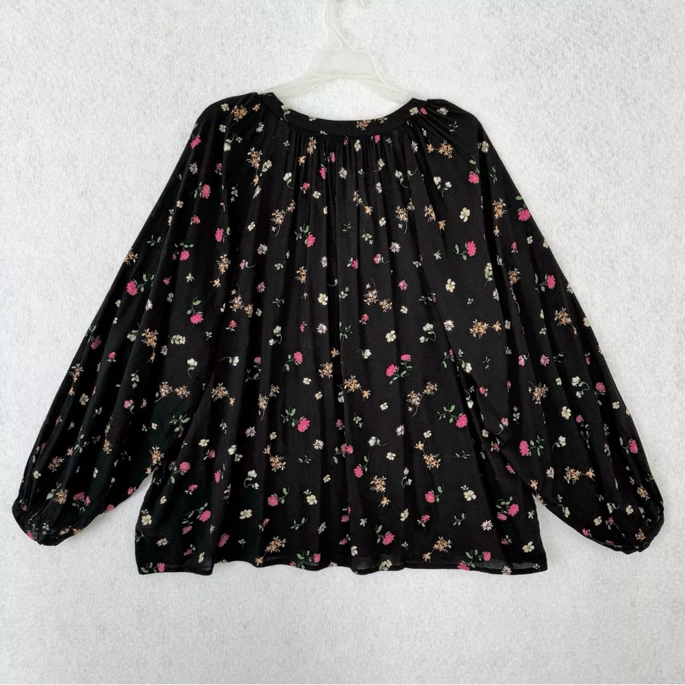 Old Navy Blouse Top Womens XL Black Multicolored Floral Poet Oversized Relax - Picture 7 of 15